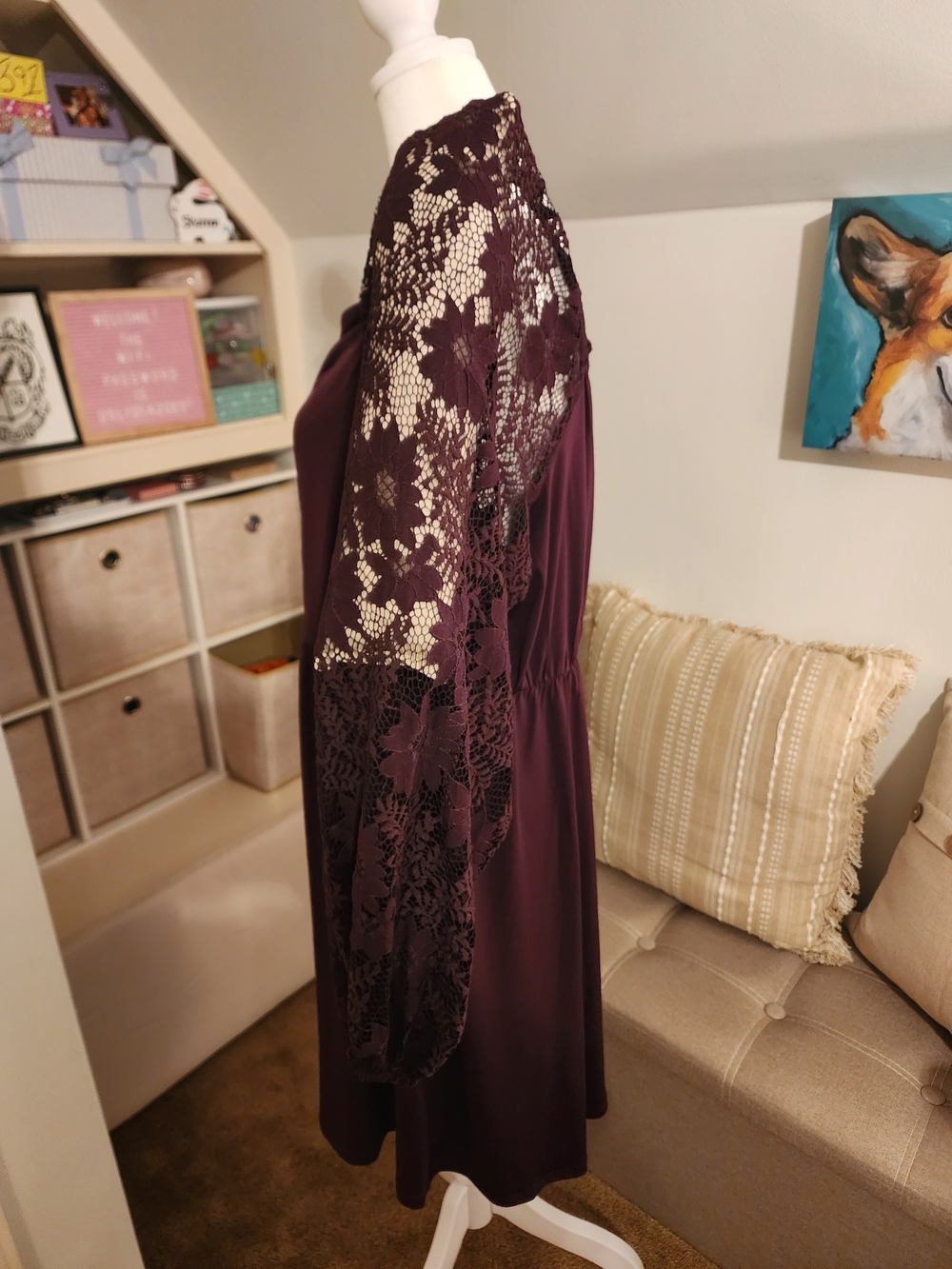 Maurices Plum Lace-Sleeve Square Neck Dress - Picture 6 of 7